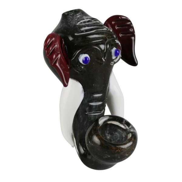 Elephant Head Fritted Hand Pipe - 4"